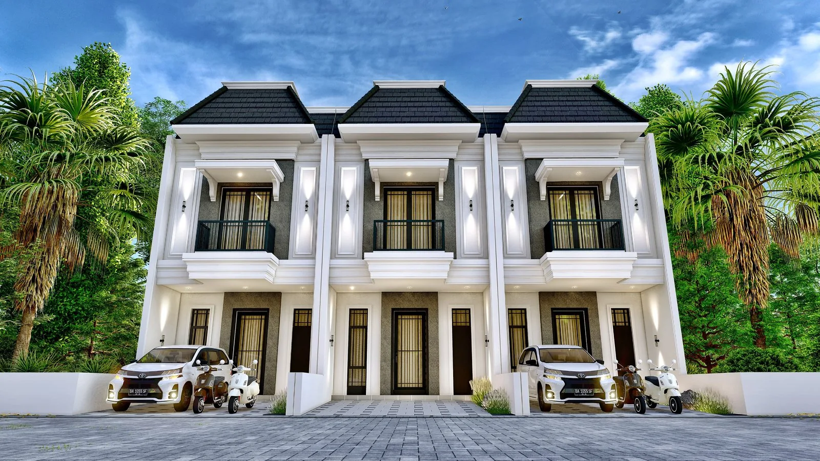Rumah tinggal dua lantai dengan taman depan
